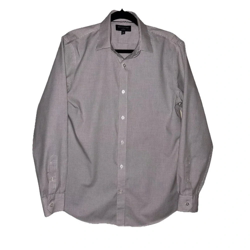 Banana Republic Non Iron Slim Fit M 15-15 1/2 Dress Shirt Brown Check